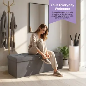 43" Storage Ottoman Bench with Padded Seat, Heavy Duty Storage Chest for Bedroom, Foot Rest Stool for End of Bed, Living Room Bench, Supports 660 lbs – Grey