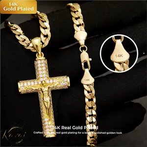 14K Real Gold-Plated Necklace (Three Chain Styles) — Cross Design — Christian Jewelry Gift