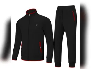 Men's Athletic Tracksuit Set - 2-piece Casual Jogging Suit With Full Zip, Black, Size L 🌴