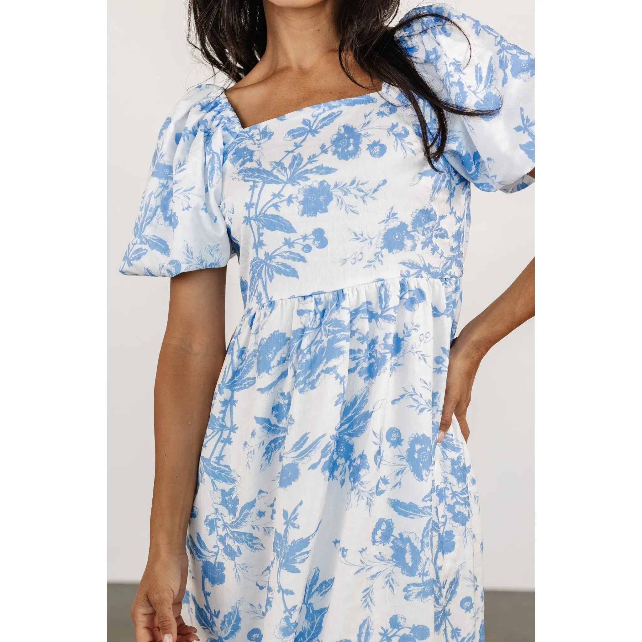 white dress and blue shoes Thats So Fetch | Solem Mini Dress | Blue Floral main image 0