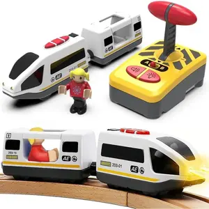 TOPLIVING Motorised Wooden Rail Train, Remote Control Train with Magnetic Connection, Battery Operated Locomotive Train for Toddlers, Compatible with Thomas, Brio, Chuggington