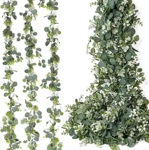 Artificial Eucalyptus Vines (3-Pack, Total 17.7Ft), Green Eucalyptus Garland Greenery with Silver Dollar Leaves for Wedding Table Runner, Spring Mantel & Party Wall Decor