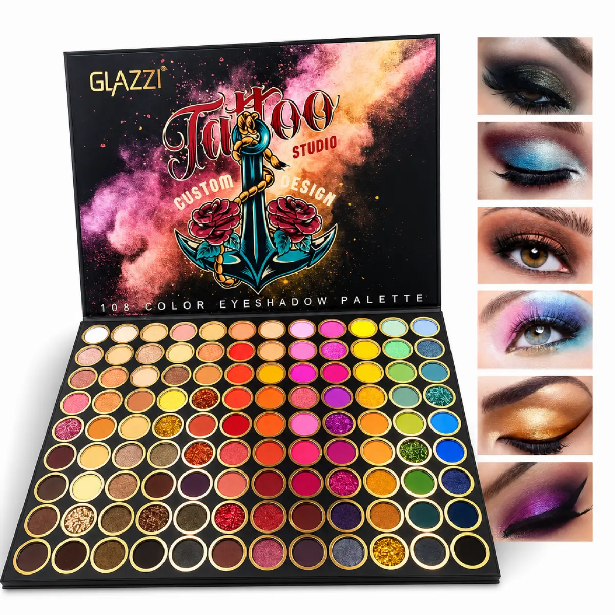 Glazzi  Tattoo Eyeshadow Palette Long Lasting Waterproof Makeup Set with Glitter Matte Shimmer High Pigment No Fallout Formula