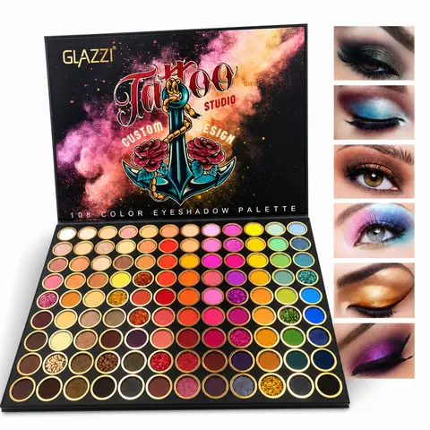 Glazzi  Tattoo Eyeshadow Palette Long Lasting Waterproof Makeup Set with Glitter Matte Shimmer High Pigment No Fallout Formula