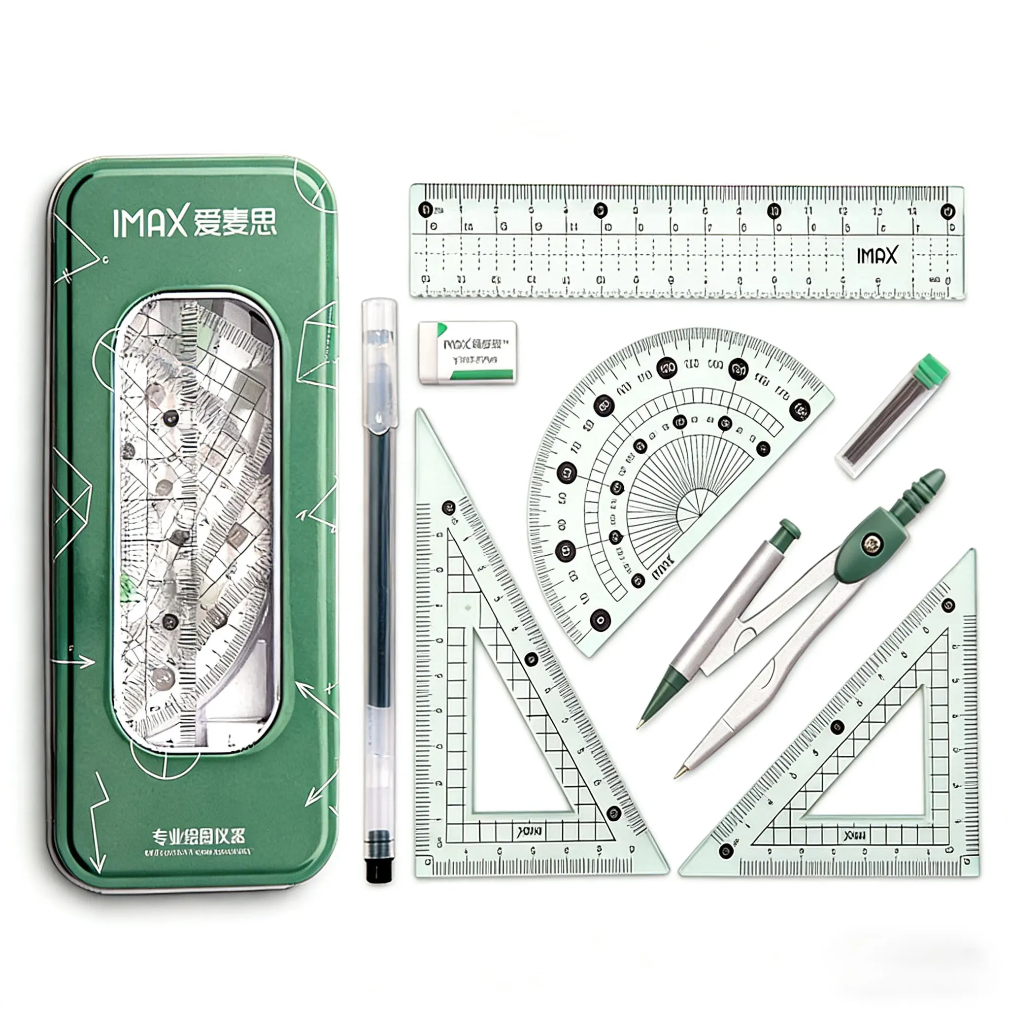 Compass Ruler Labeled Compass Set + Ruler Kit, Test & Drawing Rulers, Measuring Ruler, School ...