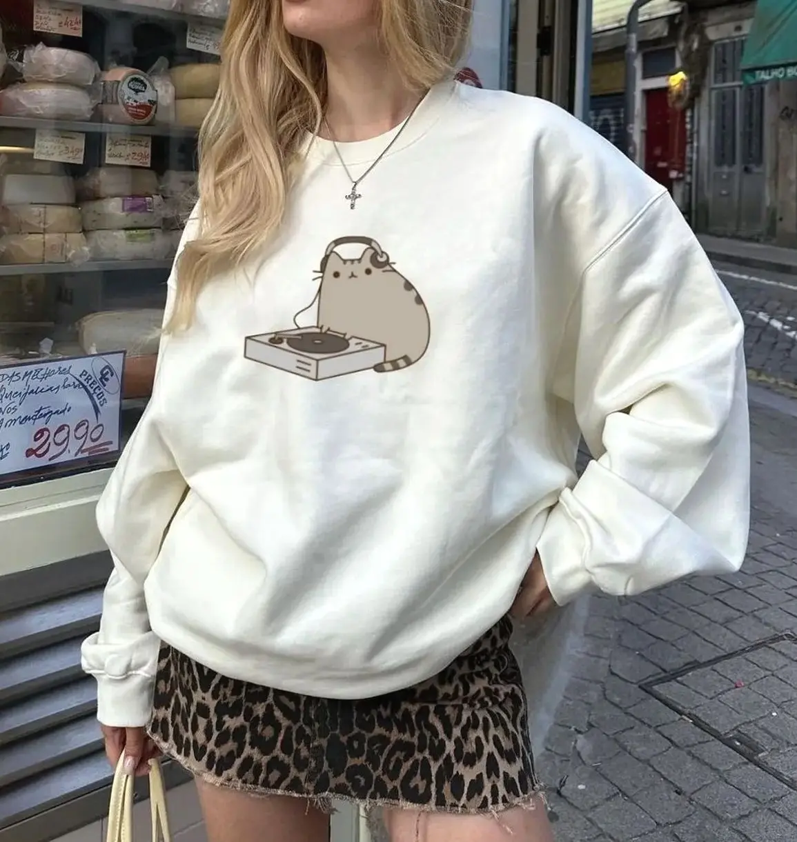 Pusheen The Cat DJ PUSHEEN Sweatshirt, Unisex Crewneck Sweatshirt, Pusheen Stuff, Pusheen Shirt