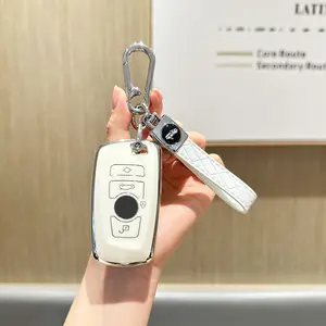 for BMW Key Fob Cover with Keychain, Pink Soft TPU Key Case Protection Fit for BMW 2 5 6 7 X1 X2 X3 X5 X6 Series
