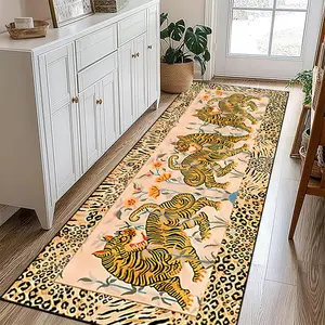 Tiger Pattern Carpet, Long Striped Leopard Print Rug, Animal Print Rug, Non-Slip Washable Mat, Soft Comfortable Bedroom Bedside Rug, Decorative Rug