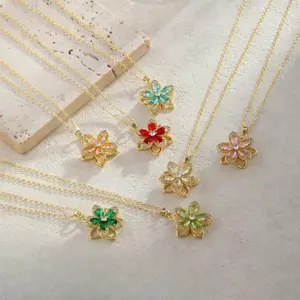 Birthstone Flower Rotatable Fidget Necklace Silver Plated Crystal Redbud Blossom Pendant Adjustable Dainty Decompression Choker Trendy Summer Jewelry Gift for Women Teens Students Daily Party Casual Wear