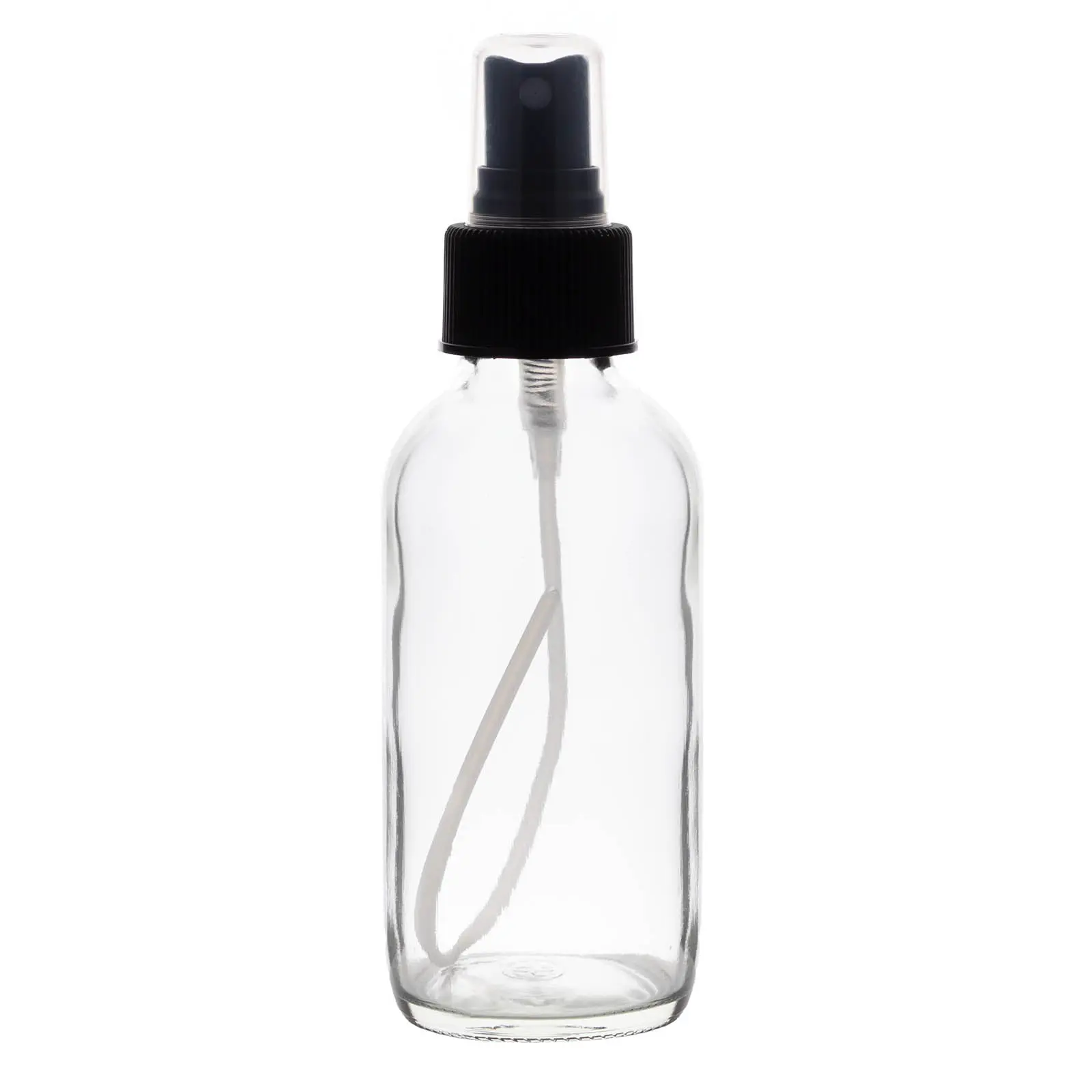 Boston Round Craft Bartending Bottle w/ Black Atomizer - Clear 4oz