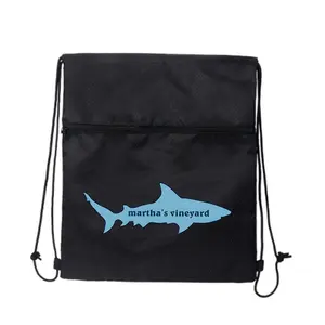 Martha’s Vineyard Shark Silhouette Graphic Black Drawstring Zipper Bag for Morning Errands