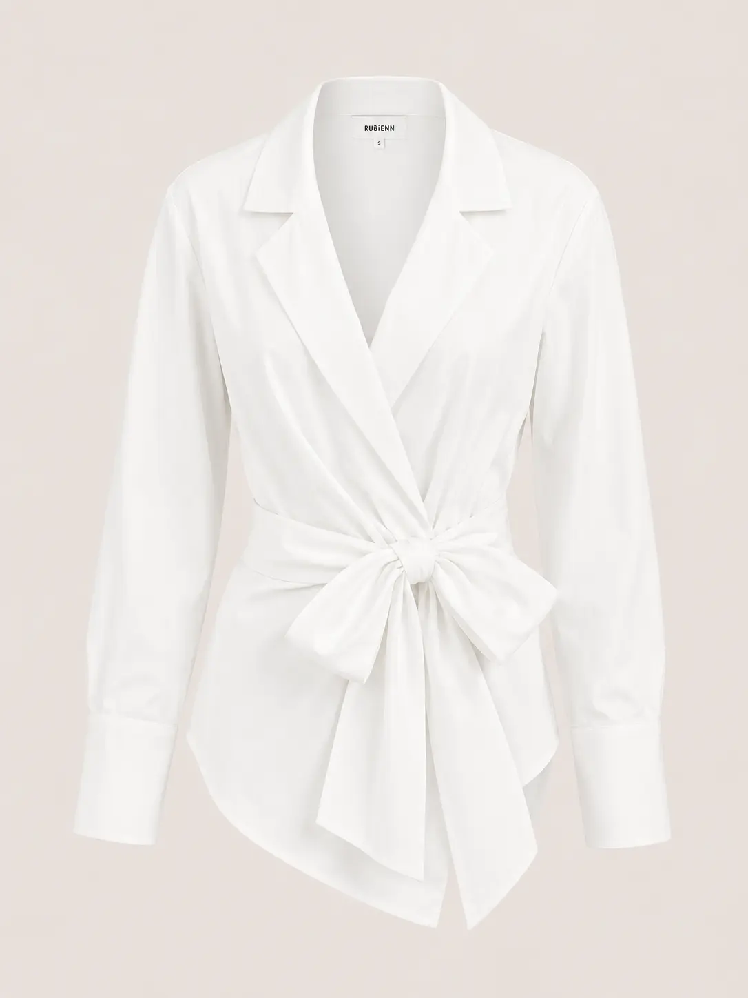 Long sleeve shawl collar blouse with frontal tied
