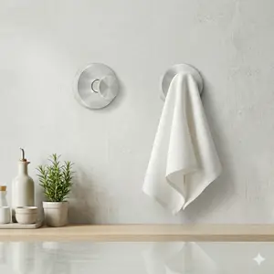 2-Pack Stainless Steel Damage-Free No-Drill Wall-Mounted 11lb Heavy-Duty Rustproof Vacuum Suction Towel Hooks for Bathroom, Kitchen