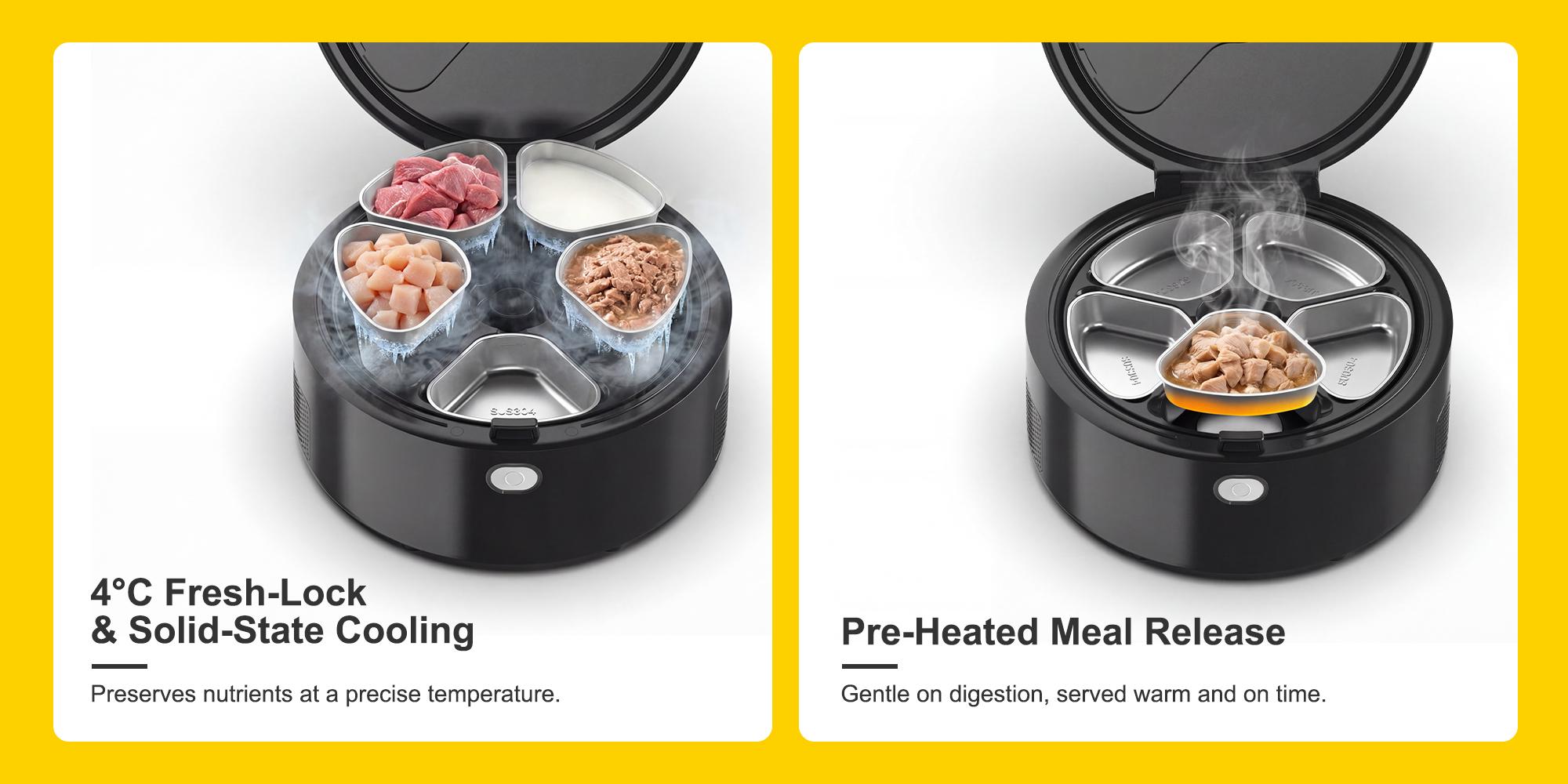 Automatic Pet Feeder Wet Food with 304 Stainless Steel Bowl, Refrigerated Auto Cat Feeder with Semiconductor Cooling, 5 Fresh Meals for 3 Days, App-Controlled Pet Food Dispenser, HD Camera & 300° Wide-Angle Monitor, Meal Warming Function, Easy to Clean Su Automatic Pet Feeder Wet Food with 304 Stainless Steel Bowl, Refrigerated Auto Cat Feeder with Semiconductor Cooling, 5 Fresh Meals for 3 Days, App-Controlled Pet Food Dispenser, HD Camera & 300° Wide-Angle Monitor, Meal Warming Function, Easy to Clean Su