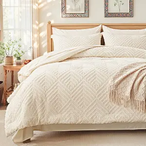 Full Comforter Set 7 Pieces, Cream Tufted Bed in a Bag with Comforter and Sheets, All Season Boho Bedding Sets with 1 Comforter, 2 Pillow Shams, 2 Pillowcases, 1 Flat Sheet, 1 Fitted Sheet