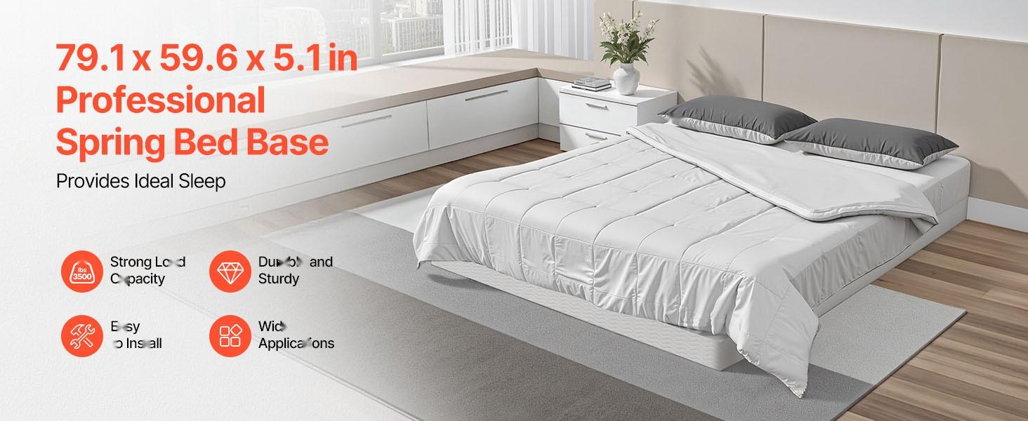 Queen Box Spring And Bed Frame With Washable Fabric Cover, Heavy Duty Metal Mattress Foundation For Queen Bed, 5.1-Inch Platform, 3500 Lbs Weight Capacity, Easy Assembly, 79.1 X 59.6 X 5.1 Inches
