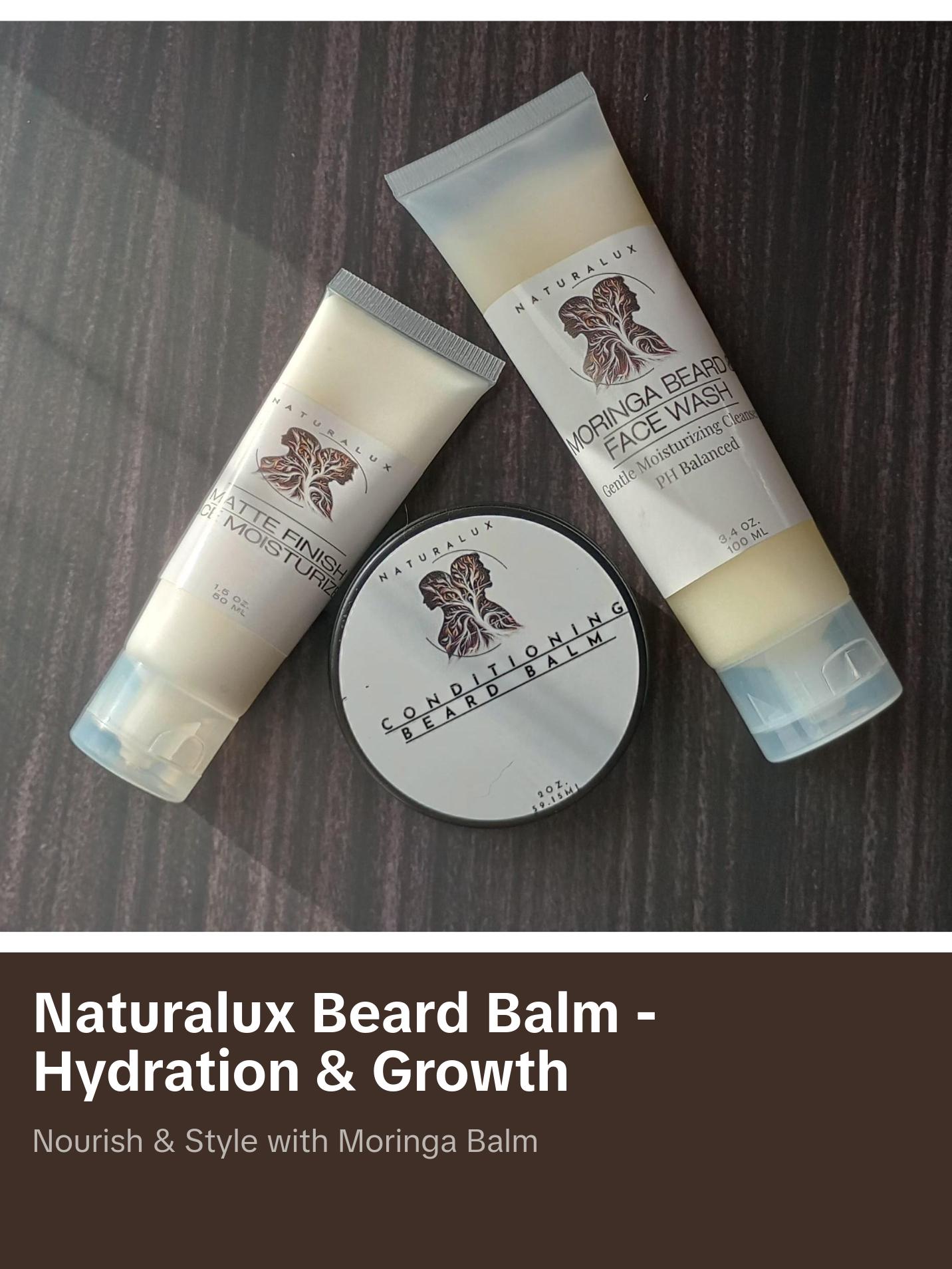 Naturalux Beard Balm with Moringa Oil, Shea Butter & Mango Butter - Nourishing Formula for Deep Hydration and Healthy Growth - Comfort, Hair Care