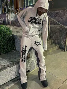 Two-Piece Set Men's Star Print Drop Shoulder Hoodie & Drawstring Waist Flare Leg Sweatpants Set, Regular Fit Casual Fashion Cozy Outfits for Daily Wear, Men's Fall & Winter Clothes