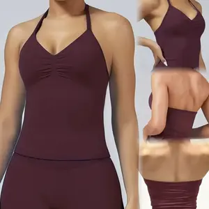 Impact Longline Strappy Top Sports Yoga Vest Women Fitness Tank Top Gym Beautiful Open Back Bra Running Workout Halter