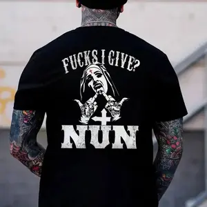 I Give Nun T Shirt Double Sided Print Unisex Casual Commuter Wear Short Sleeve Western Graphic Tshirt for Son Adult Men Christian Outfit Classic Sportswear Style