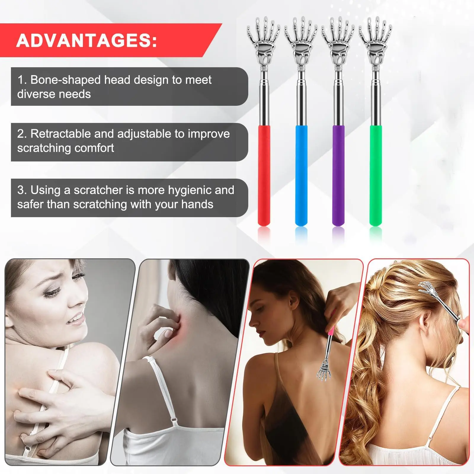 Stretchable Ghost Claw Back Scratcher, Stainless Steel Massager, Extendable Long Claws, Relieves Itching, Halloween Gift, Home Tool