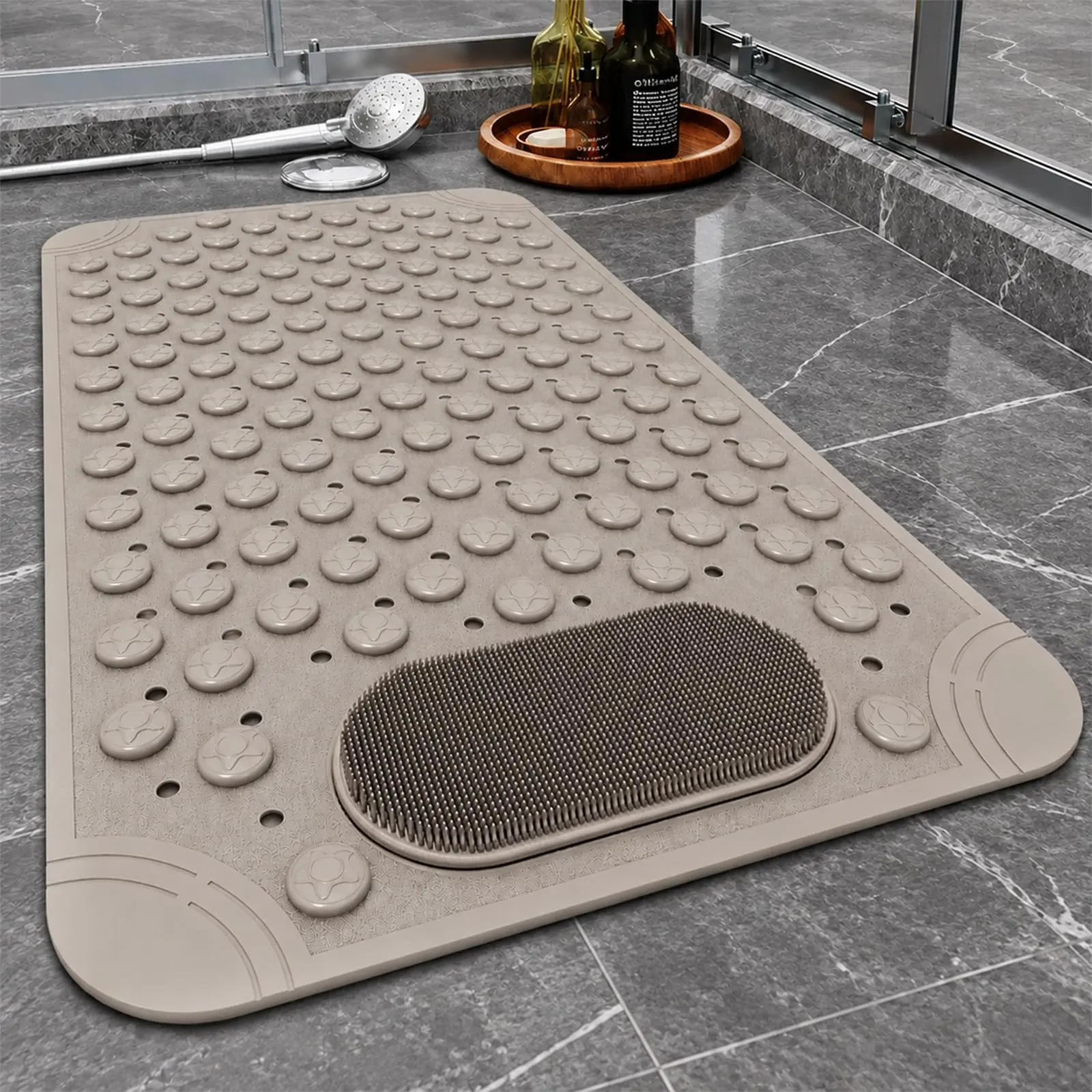 Non-Slip Shower Mat Anti-Slip Massage Bath Mat Silicone Bathtub Mat with Suction Cups and Drainage Holes, Foot Scrubber Pad for Bathroom Floor Ideal for Men Women Elder