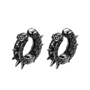 OIDEA Stainless Steel Gothic Skull Spike Rivet Clip On Hoop Earrings Non-Pierced Punk Hoops for Men Women