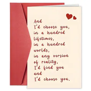 1PC Anniversary Card For Him Her, Romantic Love You Card For Boyfriend Girlfriend, Poem Valentines Day Card, Thinking Of You Card, I Choose You Card, Quote Cards, gift cards