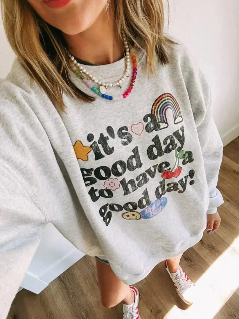 It's a Good Day to Have a Good Day Sweatshirt, Retro Rainbow Graphic Crewneck for Women, Positive Vibes Shirt, Preppy Aesthetic Gift