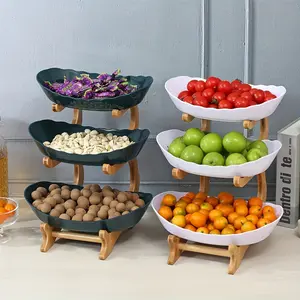 Three-Layer Large Capacity Wooden Fruit Basket, European Multi-Tier Snack Tray with Bamboo/detachable Shelves Display Riser, Durable Kitchen Table Candy Dish