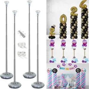 Balloon column stand kit set of 4 7ft height adjustable balloon arch kit with 2 ballon garland strip metal telescopic pillar balloon stand birthday party graduation halloween decorations