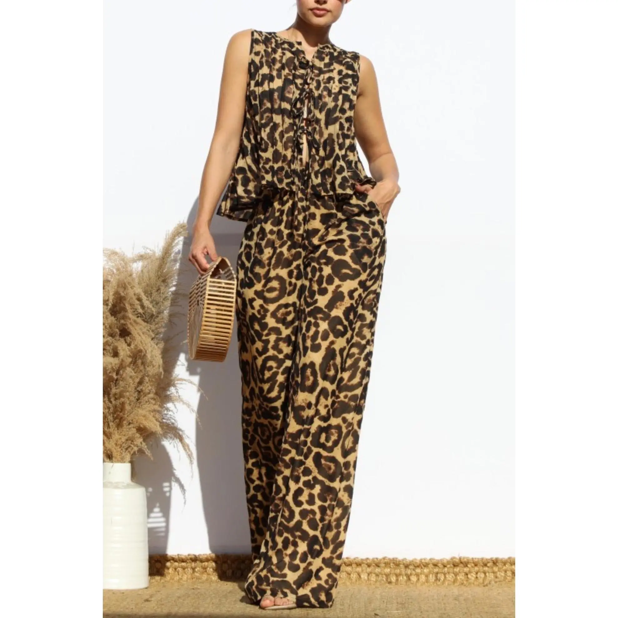 Women's Lightweight Golden Safari 2-Piece Set - Pants set, casual matching outfit