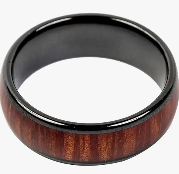 Wood Color Inlay Engagement Ring With RFID ID Access Control Card Function Comfortable Ceramics Wedding Band for Men Women