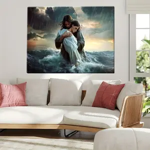 2D Flat A Canvas Poster Jesus carrying the woman from DesignShacks profile picture up ou Canvas Wall Art with Wood Frame - Classic Decor for Living Room Bedroom or Office - Ready to Hang Perfect Gift Idea