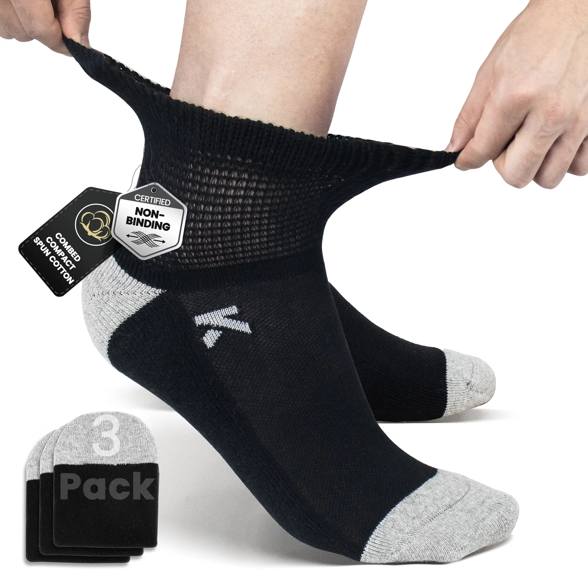 KWUKOTY Diabetic Socks Ankle Cushioned Sole Combed Cotton, Daily Wear & Sports, 3-Pack Men's 6-12 Women's 7-13 Compression