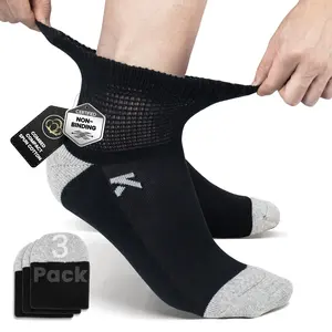 KWUKOTY Diabetic Socks Ankle Cushioned Sole Combed Cotton, Daily Wear & Sports, 3-Pack Men's 6-12 Women's 7-13