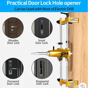 Door Lock Installation Kit, Mortise Machine Jig, Heavy Duty Hole Drilling Set with 3 Drill Bits, Suitable for Wooden Doors