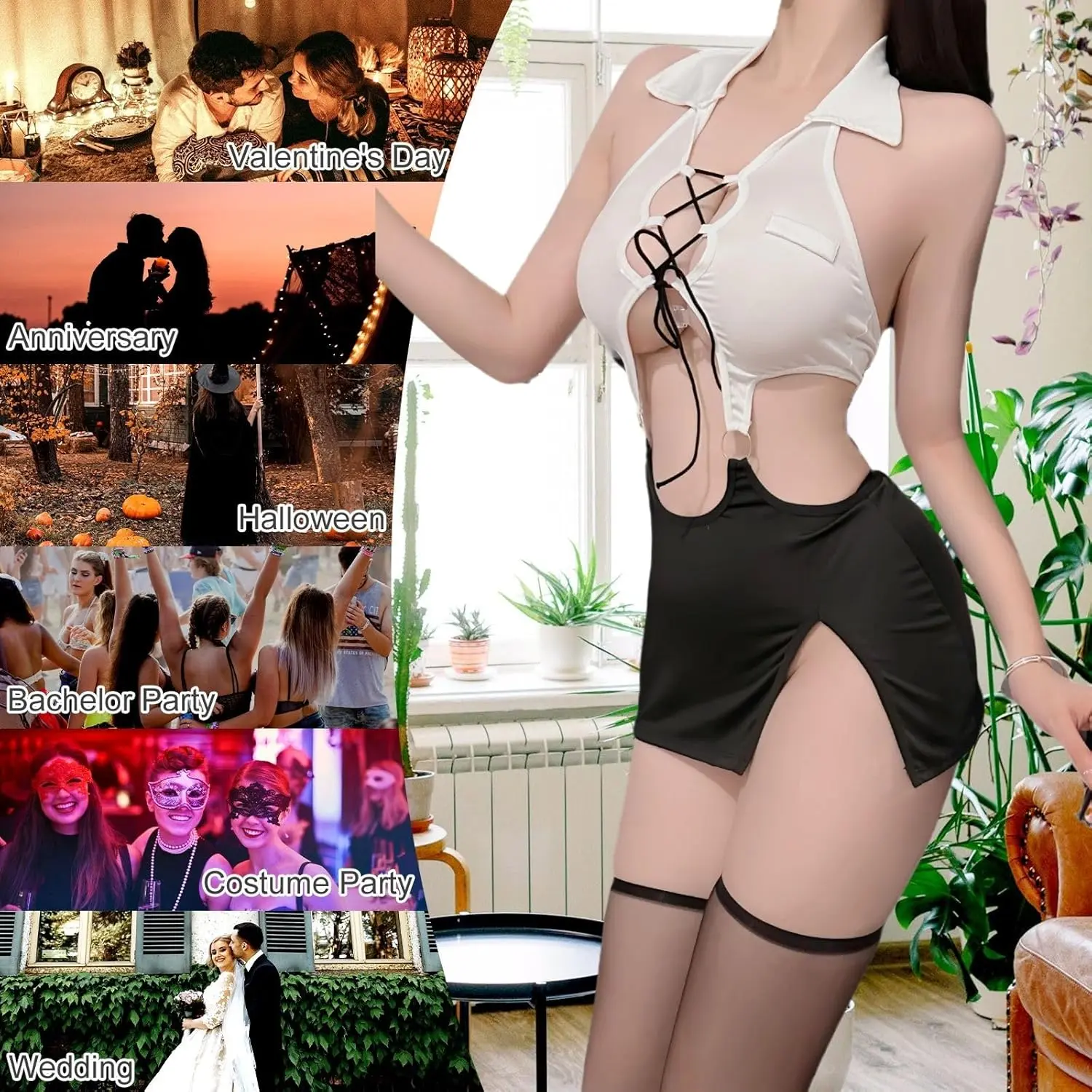 Women Sexy Office Secretary Outfit Costume Sleeveless Cosplay Lingerie  Teacher Dress Uniform Office Lady Role Play Bodysuit 2 Pieces Halloween  Babydoll Fancy Dress Top+Mini Skirt+G-String - TikTok Shop