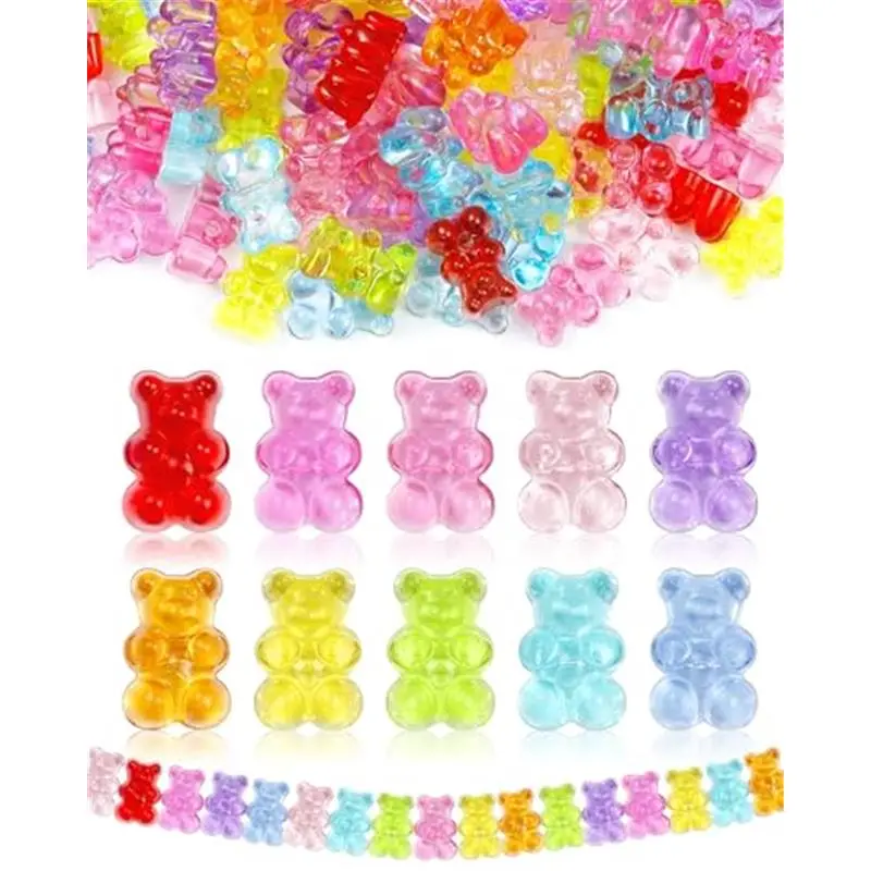 200pcs Clear Acrylic Bear Beads, Mixed Color Gummy Bear Beads for Bracelet, Necklace, and DIY Crafts, Cute Bear Charms for Jewelry Making