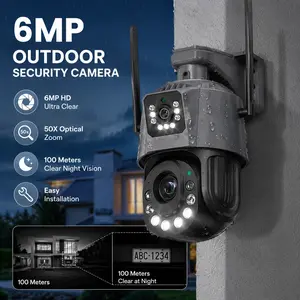 50X Zoom 6MP Dual Lens Dual View PTZ Security Camera Outdoor WiFi 3K HD Human Detection Auto Tracking Two Way Audio SD Card Slot Motion Lights Remote Surveillance System Wireless Home Protection Wireless Audio Cctv Lights Remote Ptz Cctv