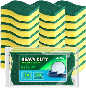Heavy Duty Scrub Sponge-24Count For Cleaning, Stink Free Sponge, Effortless Eco Pads for Dishes,Pots,Pans All at Once