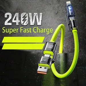 4-in-1 USB Charging Cable, Multifunctional charging cable, 240W max Multi USB C Fast Charging Combo Type C/USB A/L Port for iPhone 16/15 14 13 iPad Galaxy and More, Two Drag Two Charging Cord with USB-A/Type-C/Lightning