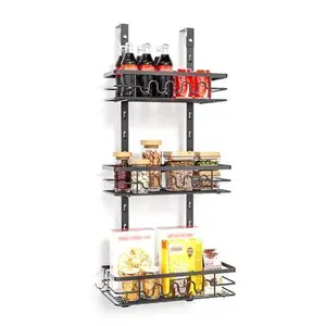 Over The Door Pantry Organizer,Pantry Door Organizer Shelves,Metal Hanging Spice Rack for Pantry Door,Multi-Tier Over The Door Organizer for Kitchen Bathroom 3 Layers