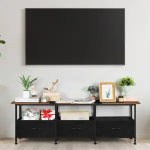 TV Stand, Entertainment Center With 3 Fabric Drawers, TV Consoles Stand, 2-Tier Farmhouse Media Console Table For Living Room, Bedroom