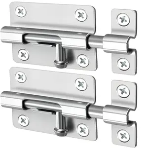 Door Lock Latches Barrel Bolt, 2 Pack Thickened Heavy Duty Stainless Steel Slide Latch Lock, Brushed Finish Sliding Bolt Lock with 12 Screws Easy Install Security for Bedroom Bathroom Gate Indoor Use