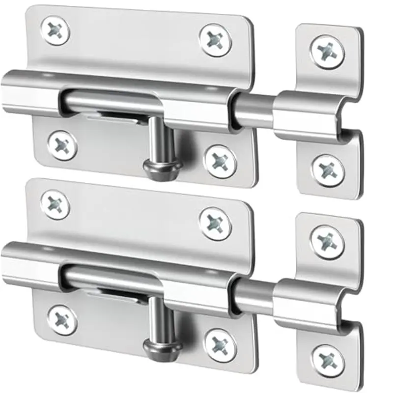 Door Lock Latches Barrel Bolt, 2 Pack Thickened Heavy Duty Stainless Steel Slide Latch Lock, Brushed Finish Sliding Bolt Lock with 12 Screws Easy Install Security for Bedroom Bathroom Gate Indoor Use