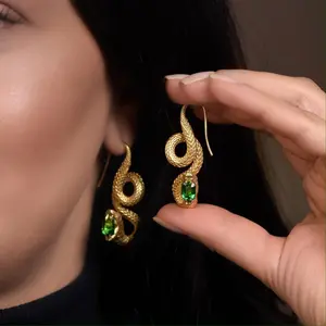 Crystal Snake Stud Earrings Golden Fashion Earrings For Women Cubic Zirconia Snake Earrings Trendy Jewelry Gifts one of a kind earrings with tsavorites and matte yellow gold serpents's skin texture
