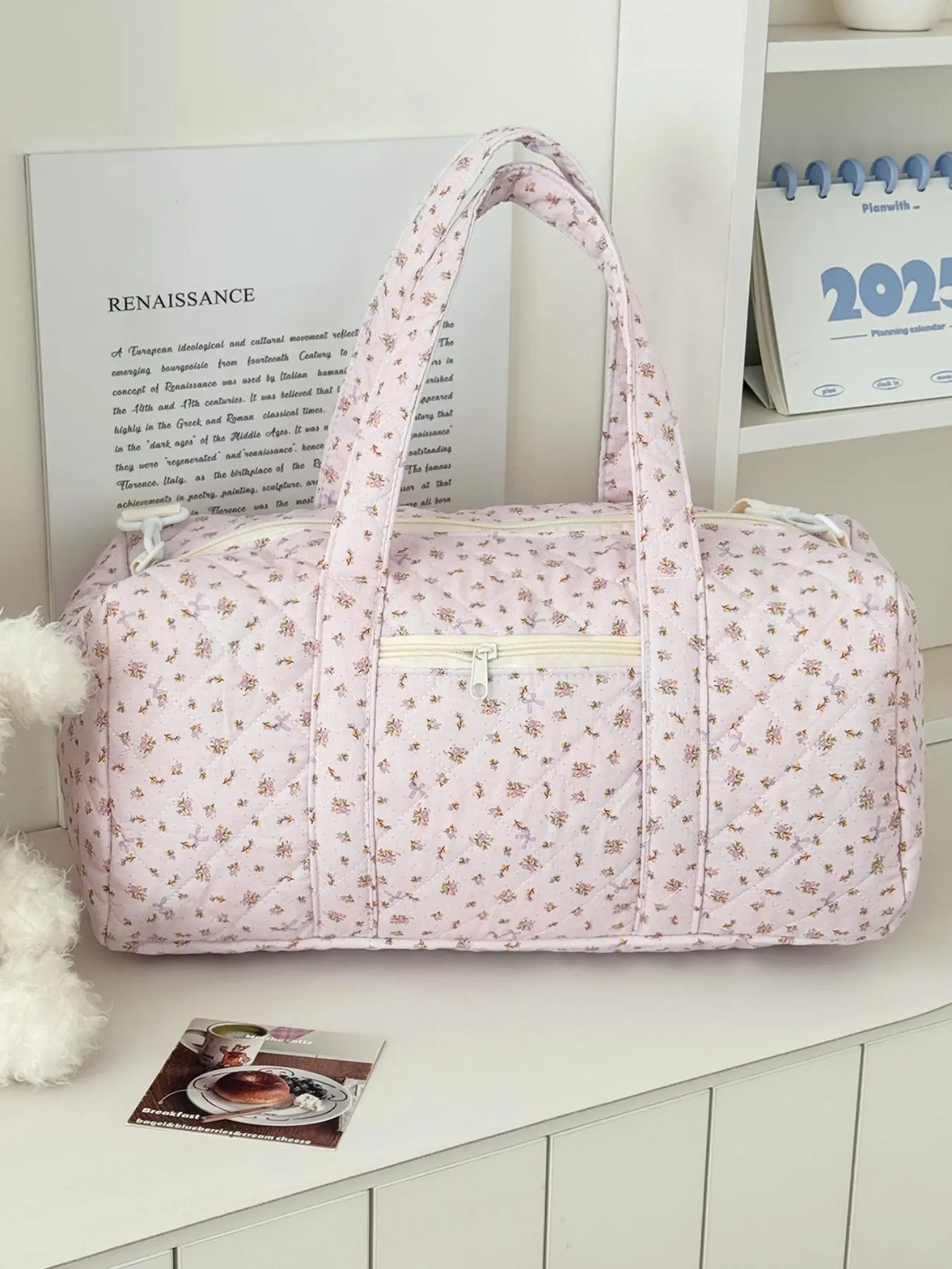 Women's Quilted Floral Duffle Bag, Multifunctional Travel Duffle Bags, Lightweight Large Capacity Travel Tote, Detachable Shoulder Strap Handbag, Multi-pocket Luggage Bag for Gym, Weekend Trip, Shopping & Daily Commute, Gym Duffel Bag