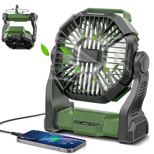 Portable Camping Fan With LED Light Phone Charger 10000mAh 3-in-1 Fans,Suitable for Camping Tent RV Travel Fishing Multifunctional Outdoor Gear