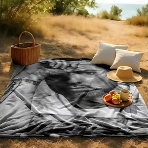 1 piece Eminem black and white tattoo photo themed flannel blanket - Oversized fluffy flannel sofa blanket, suitable for beds and sofas, modern design, all-season use, digitally printed pattern, 100% polyester material, machine washable, suitable